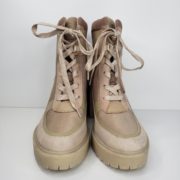 Dolce Vita Collin Dune Leather Nylon Chunky Heel Lace up Combat Boots Sz 9 - Picture 2 of 12